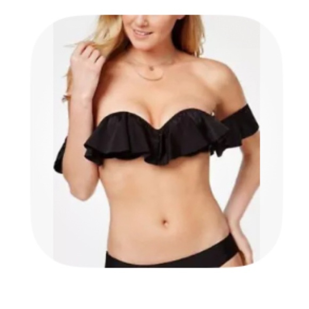 New Raisins Black Off-Shoulder flounce ruffle push up Bikini Top S